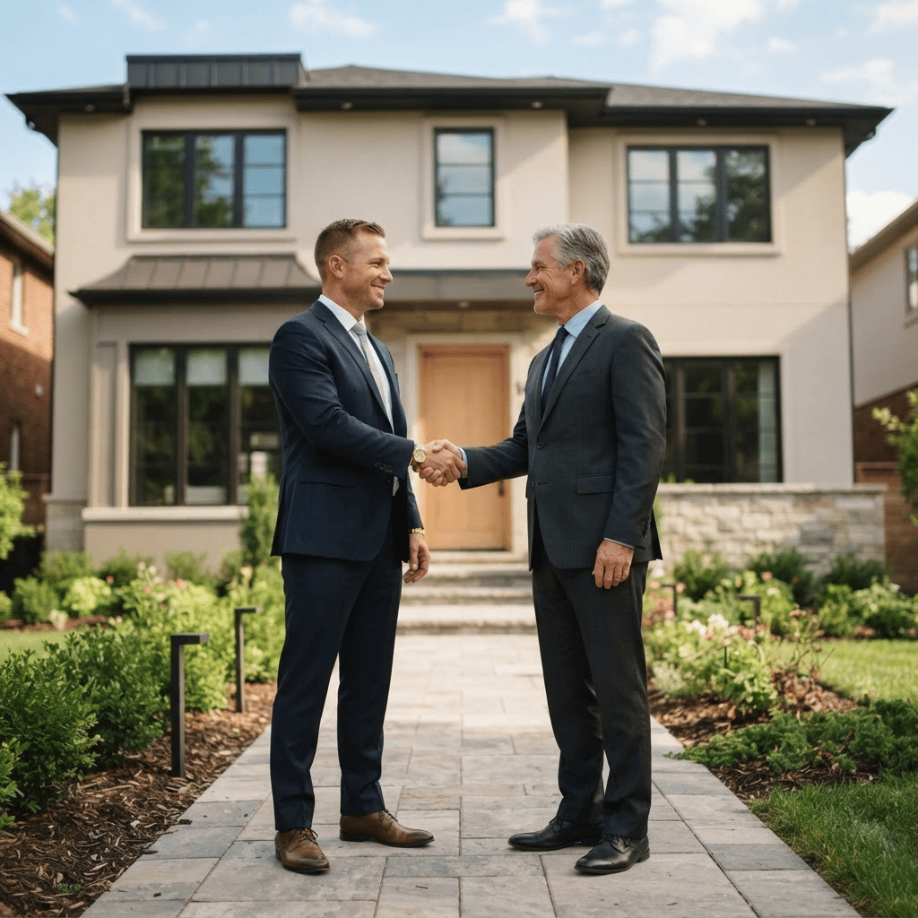Two professionals in front of a renovated property
